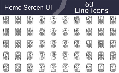 Fototapeta premium Home Screen Interface Line Icons Set