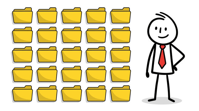 Organized Folders with Stick Figure Business Person Illustrating Data Management