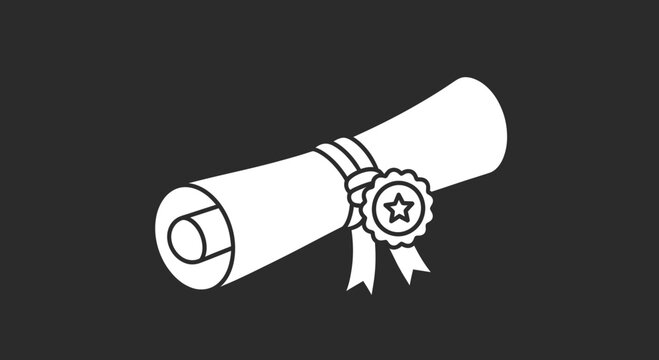 White diploma scroll with seal and ribbon on dark background, symbol of achievement and education