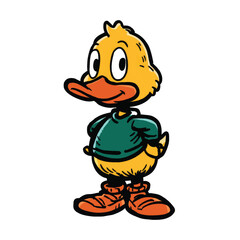 Obraz premium Cartoon duck wearing green shirt.