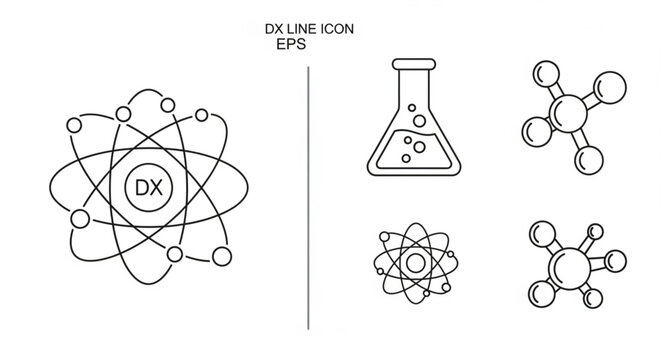 Atomic structure and chemical flask icons representing science.