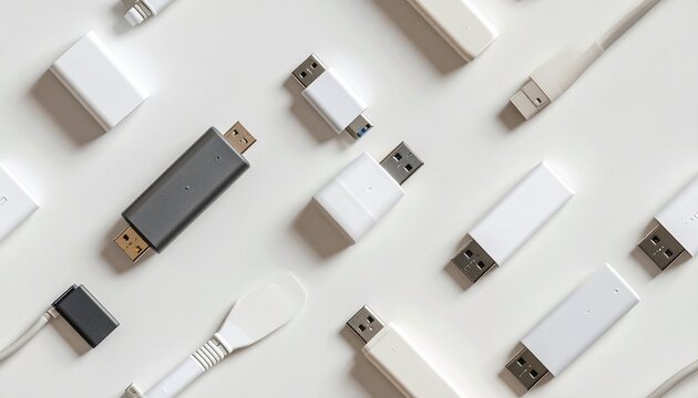 Variety of USB flash drives displayed on white