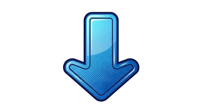 Vector illustration&nbsp;of blue glossy downward arrow icon on a transparent background