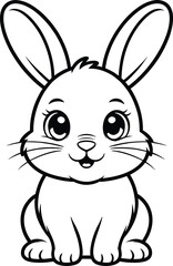 Obraz premium Cute cartoon bunny rabbit character, black and white line art illustration