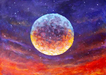 Acrylic painting depicting abstract full moon in cosmic sky © weris7554