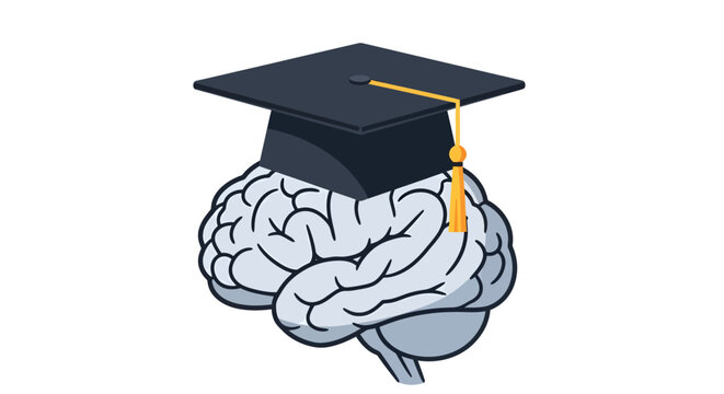 Graduation cap on brain, education and intelligence concept