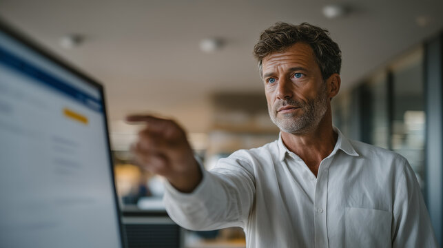 Password manager onboarding screen displayed on office monitor, IT trainer pointing to credential vault tutorial for small group of employees, cybersecurity training session, enterprise software ado