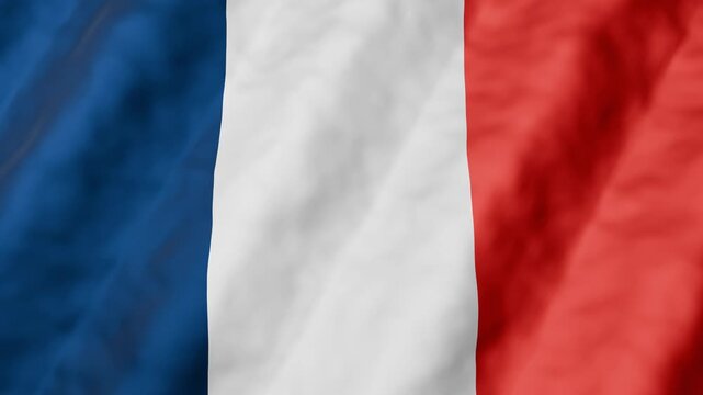 France flag waving 3D animation seamless loop 4K tricolor national flag motion background