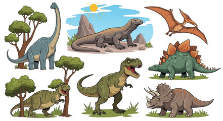 Collection of diverse prehistoric dinosaurs and ancient creatures. © Yanto