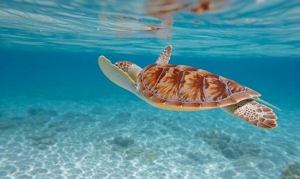 Australian Flatback Turtle swimming in the ocean