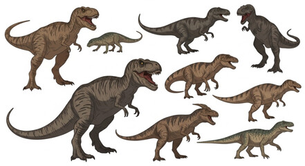 Collection of various dinosaur species in different poses. © Yanto