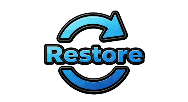 Vector illustration&nbsp;of blue restore icon with circular arrow symbol on a transparent background