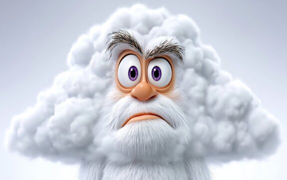 Cloudy Sky with Grumpy Cartoon Character