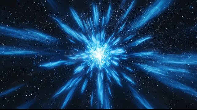 Abstract digital artwork of dynamic blue light bursting in outer space