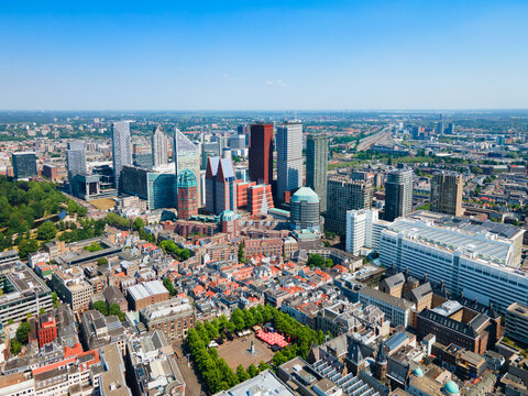 Aerial drone view above the Hague, Netherlands