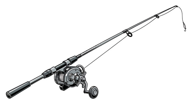 Fishing rod and reel equipment for angling sport.