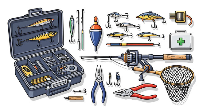 Fishing Tackle Box with Various Tools.