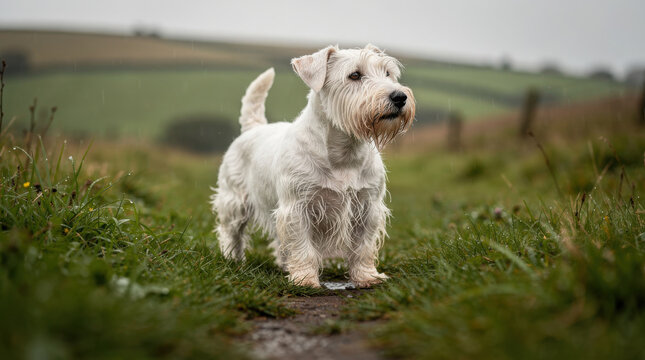 Sealyham Terrier Low Angle Countryside Wildlife Telephoto Shot Natural Frame Copy Space