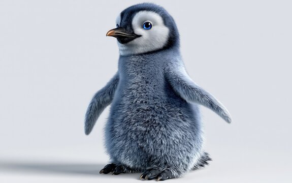 Adorable Blue Penguin Standing on White Surface