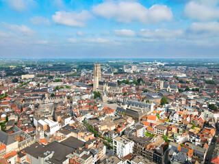 Fototapeta premium Aerial cityscape view of the city center in Mechelen, Belgium