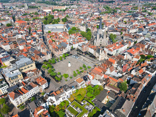 Fototapeta premium Panoramic aerial cityscape view of Ghent city, Belgium
