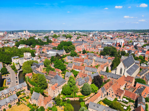 Aerial view Great Beguinage, Saint John Baptist Church in Leuven city