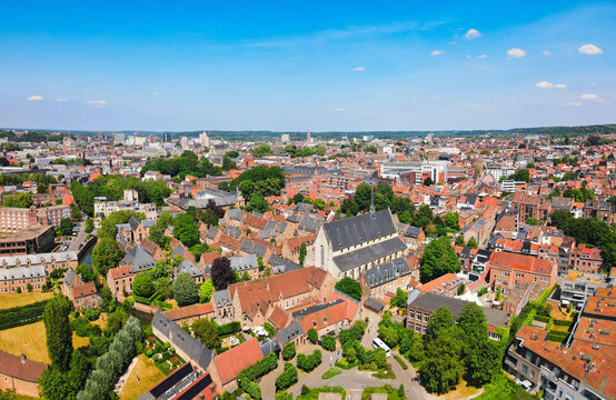Aerial view Great Beguinage, Saint John Baptist Church in Leuven city