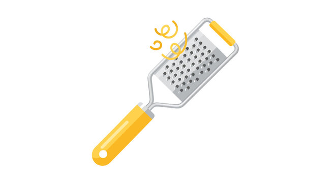 Grater kitchen tool with yellow handle.