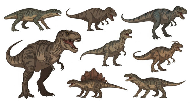 Collection of various dinosaur species illustration isolated on white.