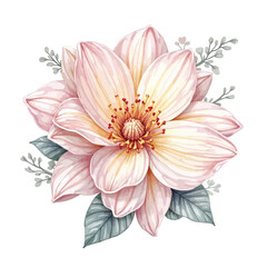 Obraz premium Large Pink Peony Flower with Green Leaves