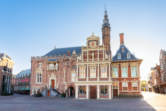 The historic facade of Haarlem City Hall in Haarlem, Netherlands