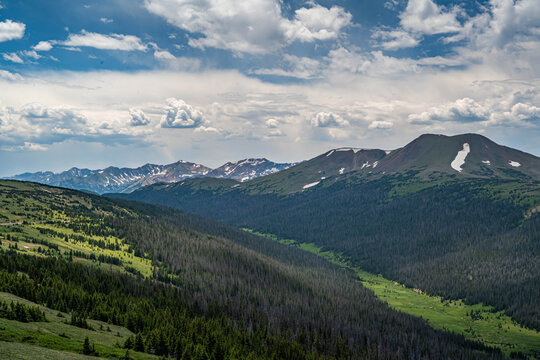 Scenic Rocky Mountain Landscape with Evergreen Hillside in Rocky Mountain NP, Colorado