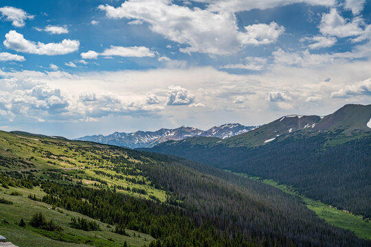 Scenic Rocky Mountain Landscape with Evergreen Hillside in Rocky Mountain NP, Colorado