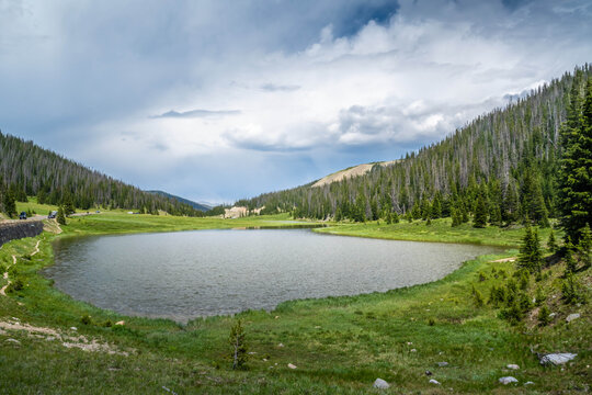 Scenic Rocky Mountain Landscape with Evergreen Hillside in Rocky Mountain NP, Colorado