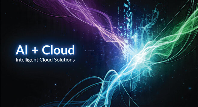 AI Cloud Intelligent Solutions Abstract Light Trails Background
