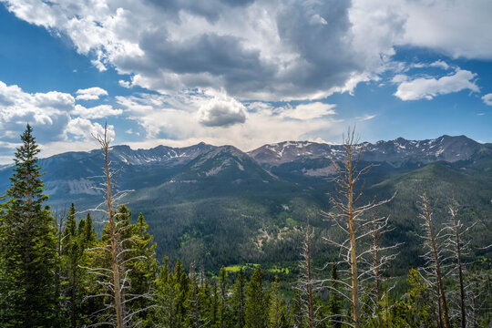 Scenic Rocky Mountain Landscape with Evergreen Hillside in Rocky Mountain NP, Colorado