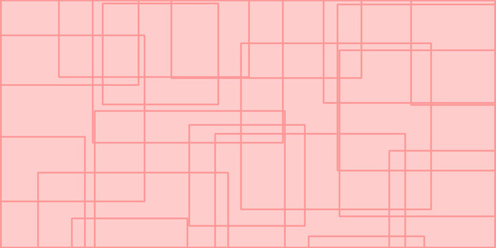 Abstract pink background with overlapping geometric square outline pattern | Minimalist pastel pink backdrop featuring thin red line square structures.