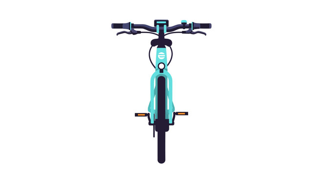 Teal bicycle from above with handlebars and wheels