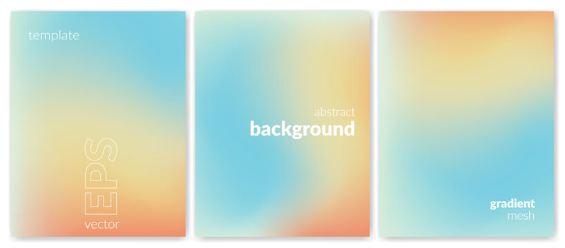 Abstract liquid background set. Gradient mesh. Effect blend bright color. Blurred fluid colorful mix. Modern design template for web cover, header, ad banner, poster, brochure, flyer. Vector image