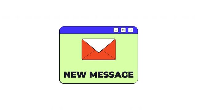 New message notification neo brutalism popup UI window animation. Incoming email. Messaging alert. E-mail communication update. Interface element motion transparent. Retro Y2K UX design 4K video