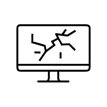 Cracked computer screen icon for broken display, damage or hardware failure symbol