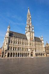 Fototapeta premium Grand Place or Grote Markt and Town Hall or Hotel de Ville, Brussels