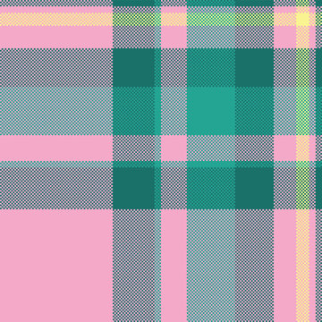 Rag textile texture tartan, micro seamless check plaid. Difficult background fabric vector pattern in teal and pink colors.