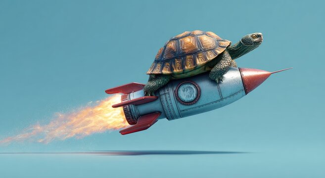 Speedy Turtle Riding a Rocket Ship.