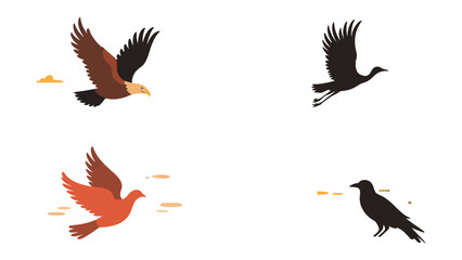 Soaring Icons: A quartet of birds, rendered in a striking array of colors and styles, take flight across the composition, symbolizing freedom, grace, and perspective. © hafs121