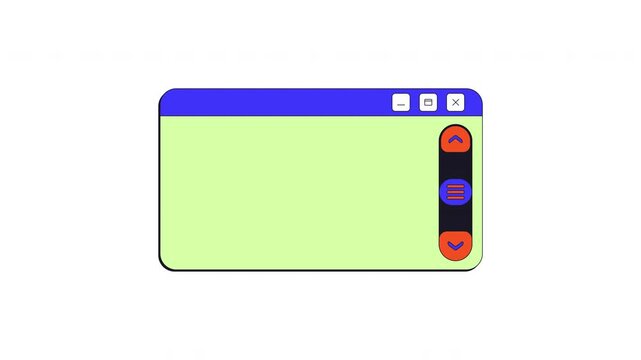 Clean dialog box with vertical scroll bar neo brutalism popup UI window animation. Content navigation. Scrollbar control. Page view. Interface element motion transparent. Retro Y2K UX design 4K video