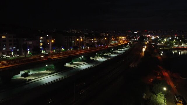 Samsun city in Turkey, aerial view at night