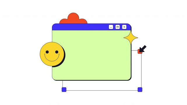 Playful customizable blank neo brutalism popup UI window animation. Computer empty dialog box with adjustable nodes. Design tools. Interface element motion transparent. Retro Y2K UX design 4K video