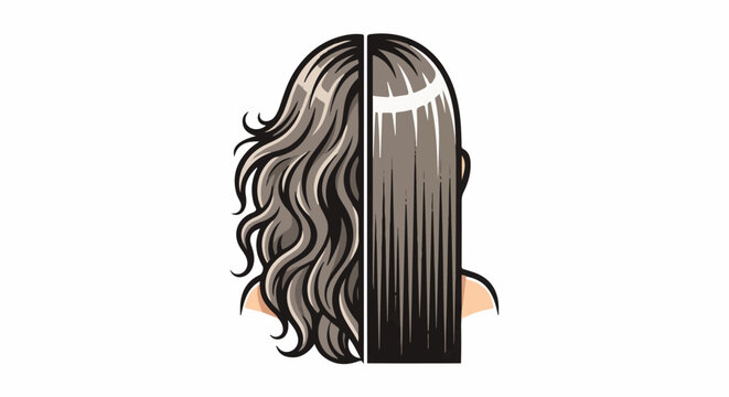 Split head showing wavy hair on left and straight hair on right