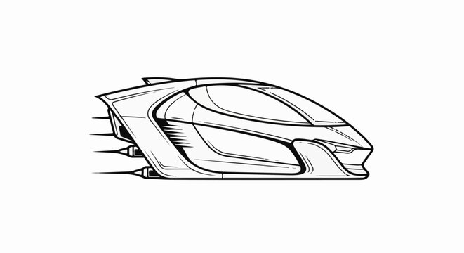 Sleek, futuristic pod-like vehicle with multiple exhaust thrusters